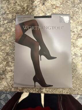New Worthington Black Lace Top Thigh Highs Sheer Leg Invisible Toe Size 2